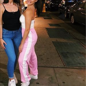 Pink Track Pants with White Stripe